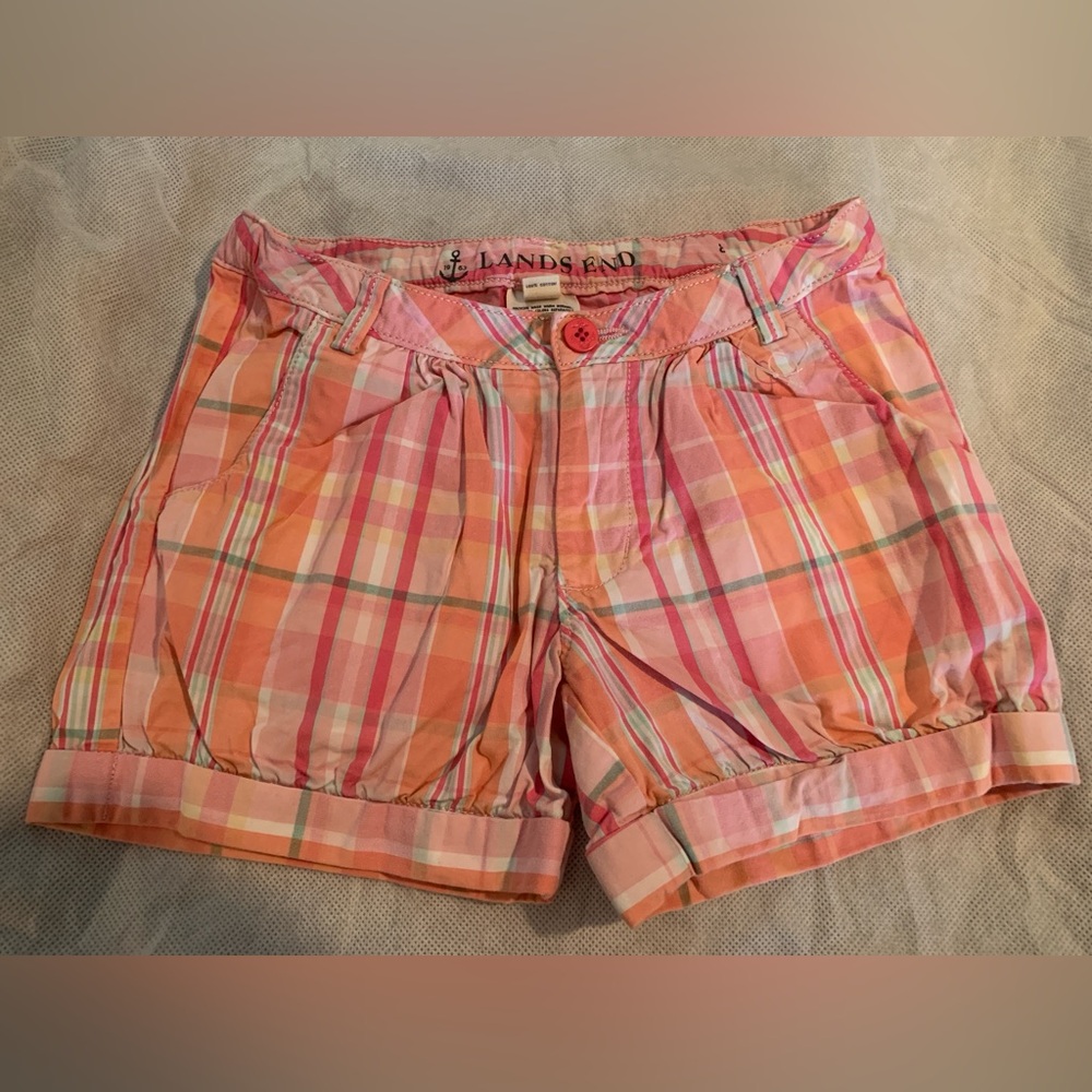 NWOT Lands' End Kids Plaid Shorts in Pink and Orange